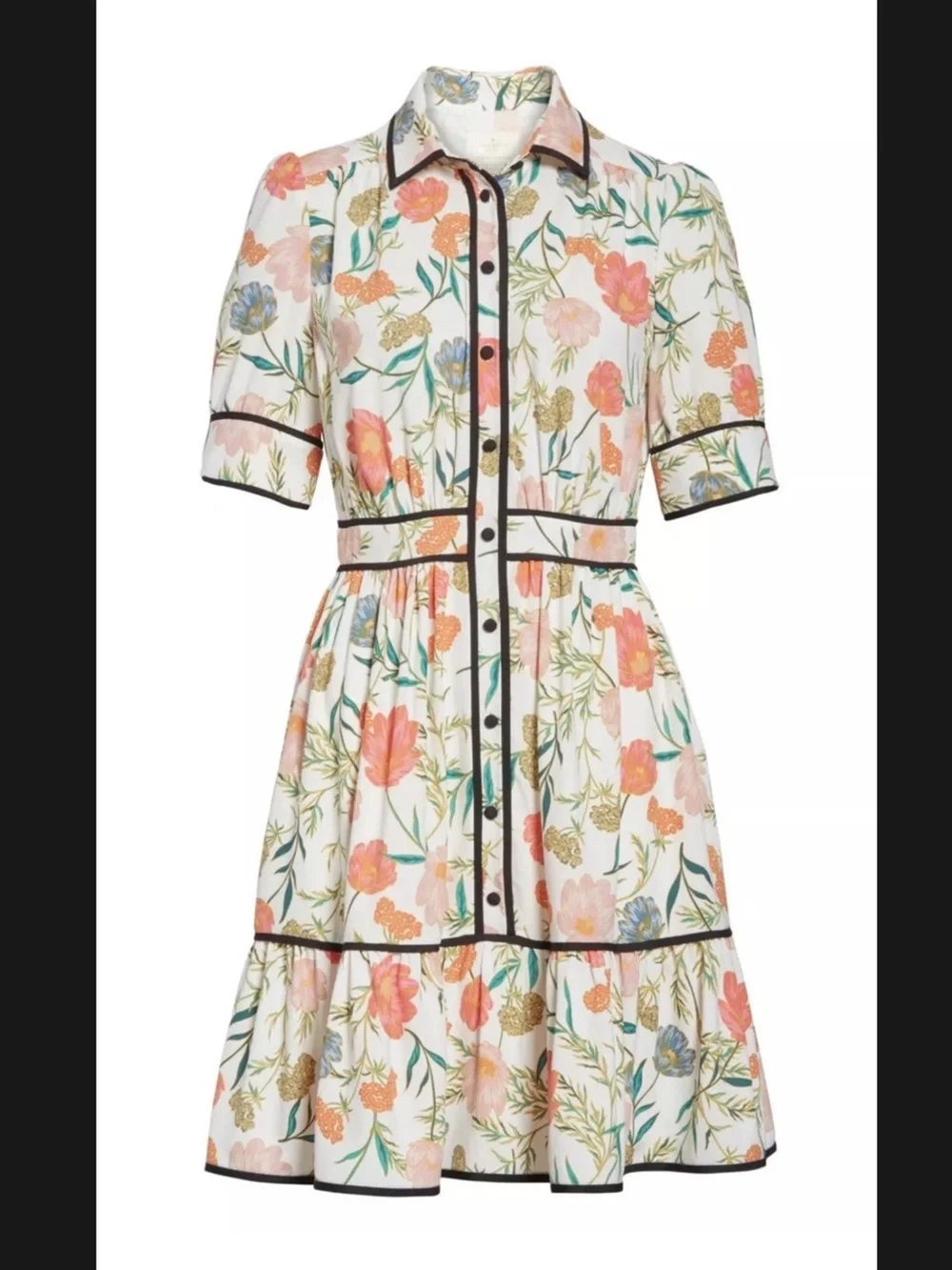 Kate Spade Picnic Perfect Blossom Womens Size 10 Tiered Ruffle Sleeve Shirtdress